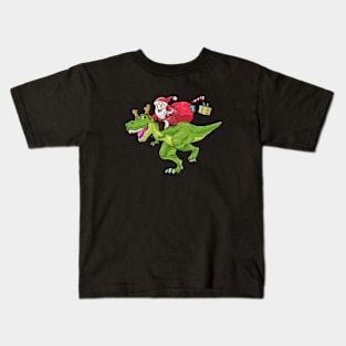 Santa Claus rides T-Rex Reindeer Dino Dinosaur Christmas Kids T-Shirt